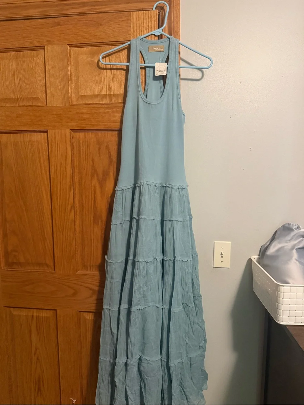 Free People Dusty Blue Tiered Racerback Maxi Dress